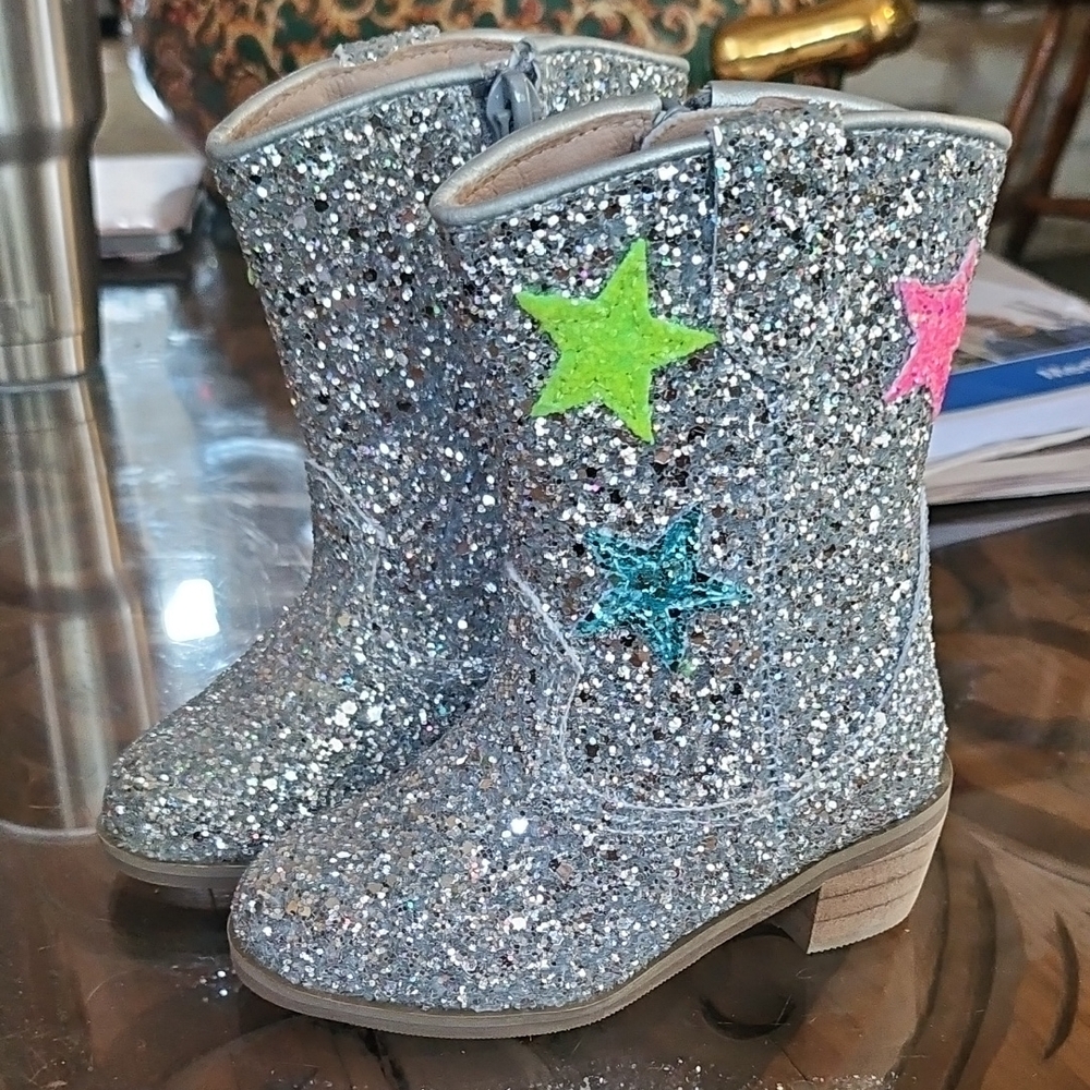 Lola + The Boys Silver Glitter Star Boots